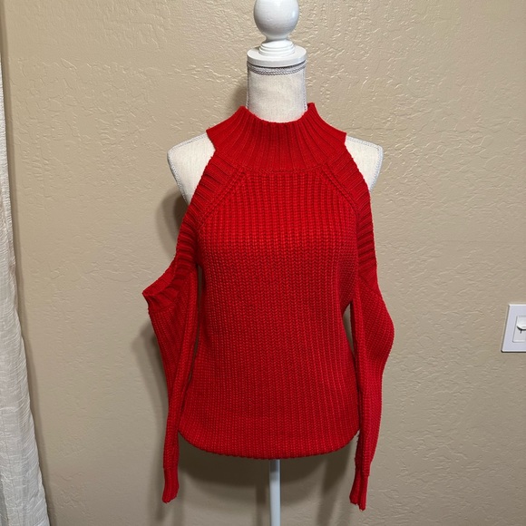 Hera Collection Red Cold Shoulder Sweater - Picture 1 of 10